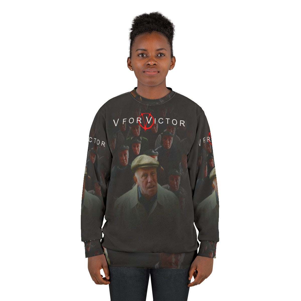 "V For Victor" graphic design on a cozy sweatshirt - women