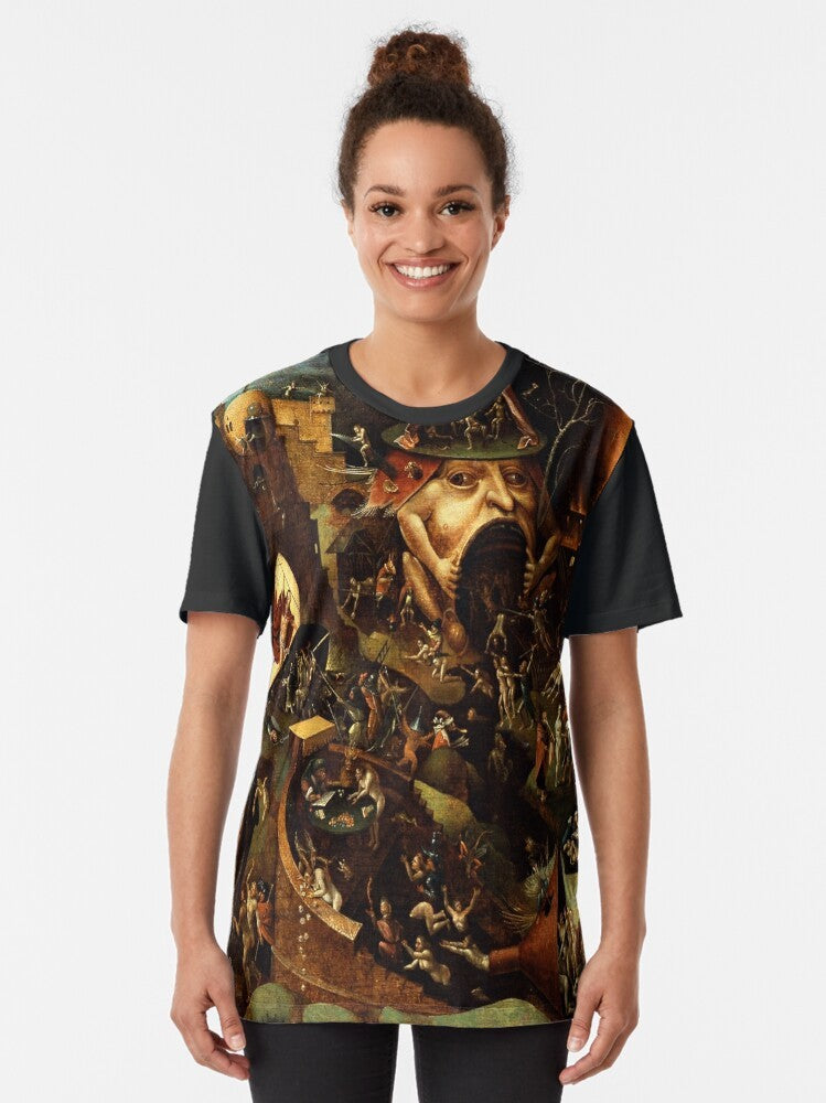 Graphic t-shirt featuring the painting "Christ in Limbo" by the Renaissance artist Hieronymus Bosch - Women