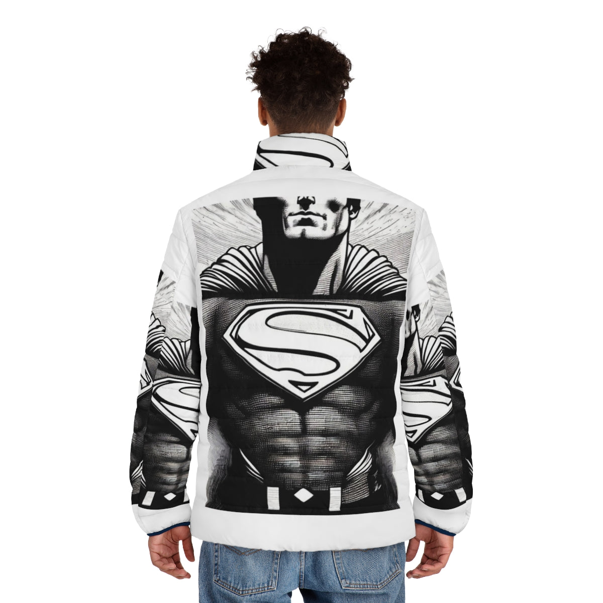 Superhero puffer jacket with pop art design - men back