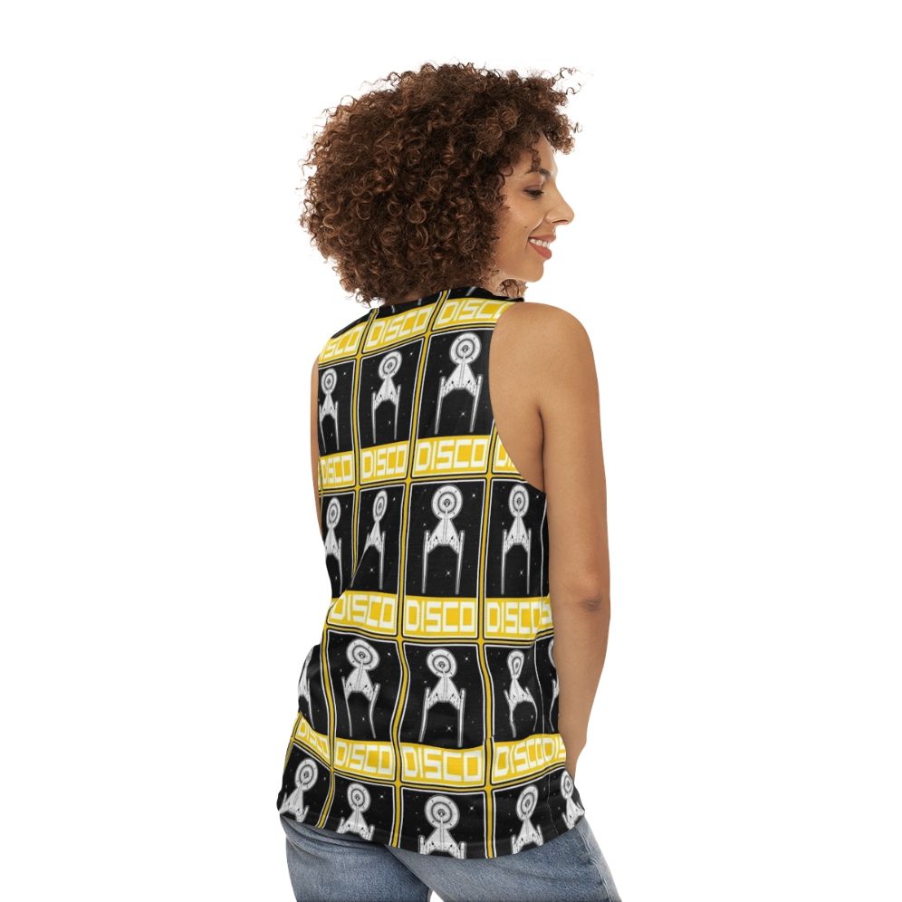 Disco Yellow Unisex Retro Sci-Fi Tank Top - women back