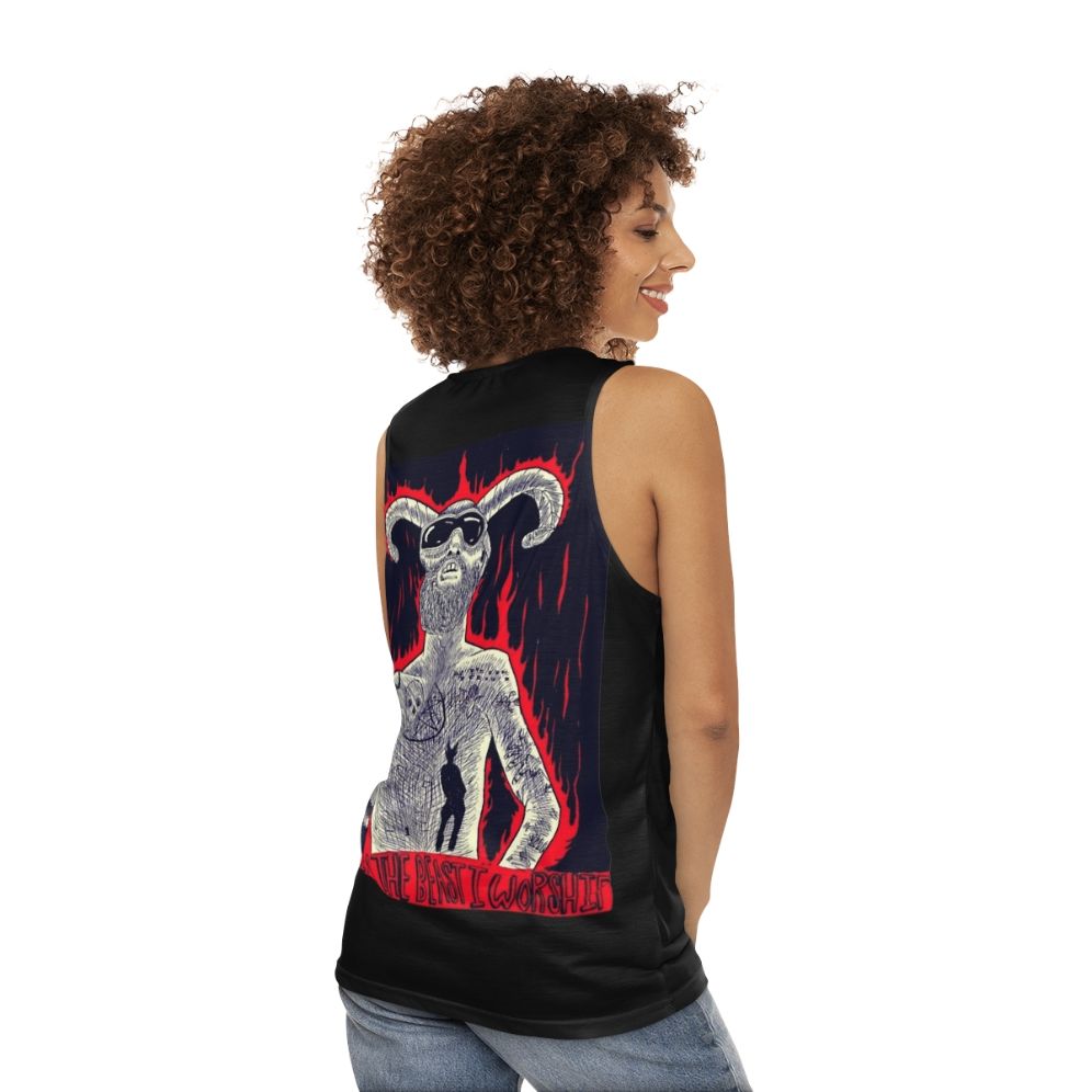 "Unisex tank top with 'I Am The Beast I Worship' design" - women back