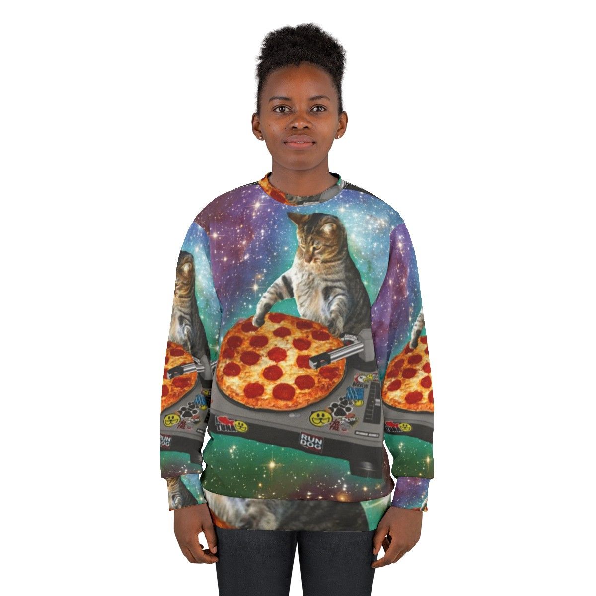 DJ Cat Pizza Graphic Sweatshirt - women