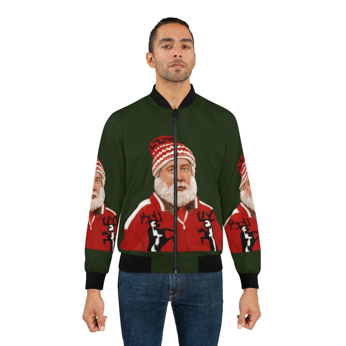 Tim Allen as Santa Claus in a digital painting portrait on a bomber jacket - Lifestyle