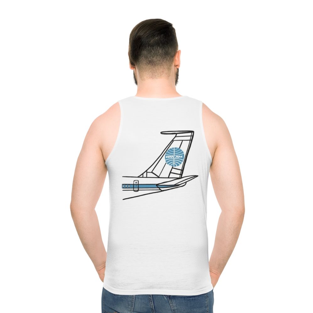 Unisex tank top with Panam Airlines airplane design - men back