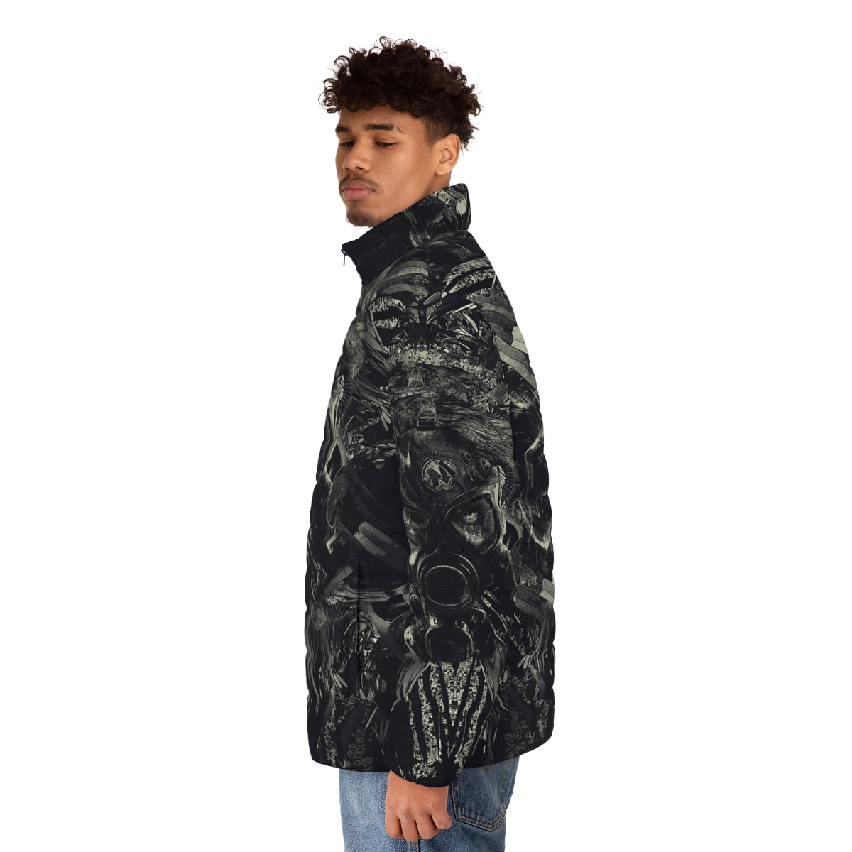 Metro Last Light Abstract Puffer Jacket with dystopian sci-fi design - men side left