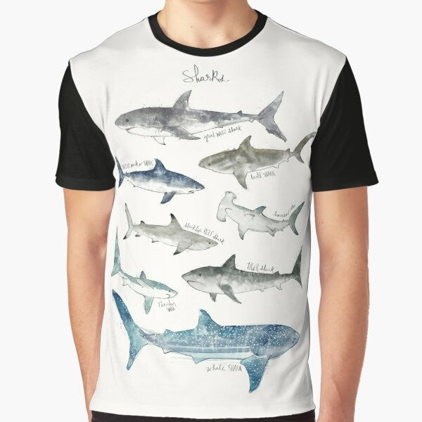 Sharks Graphic T-Shirt with Various Shark Species