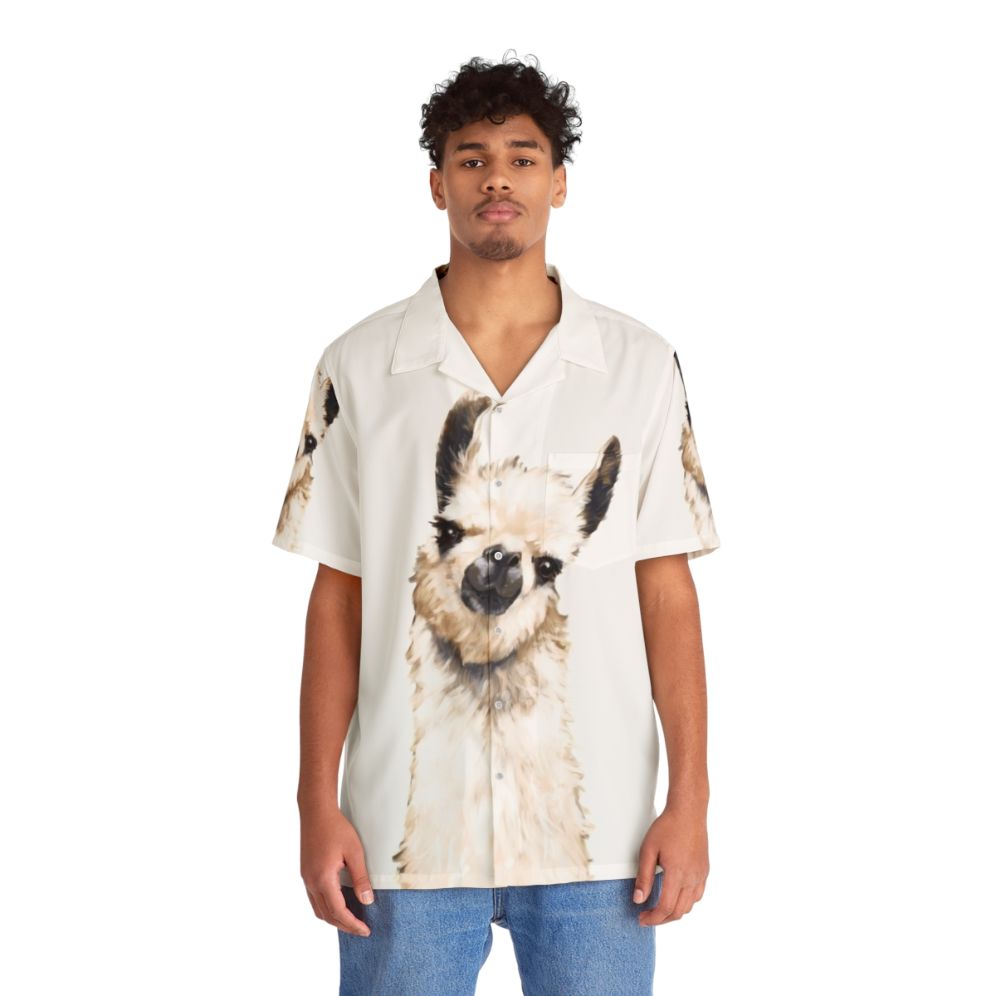 Colorful Llama Hawaiian shirt with tropical pattern - People Front