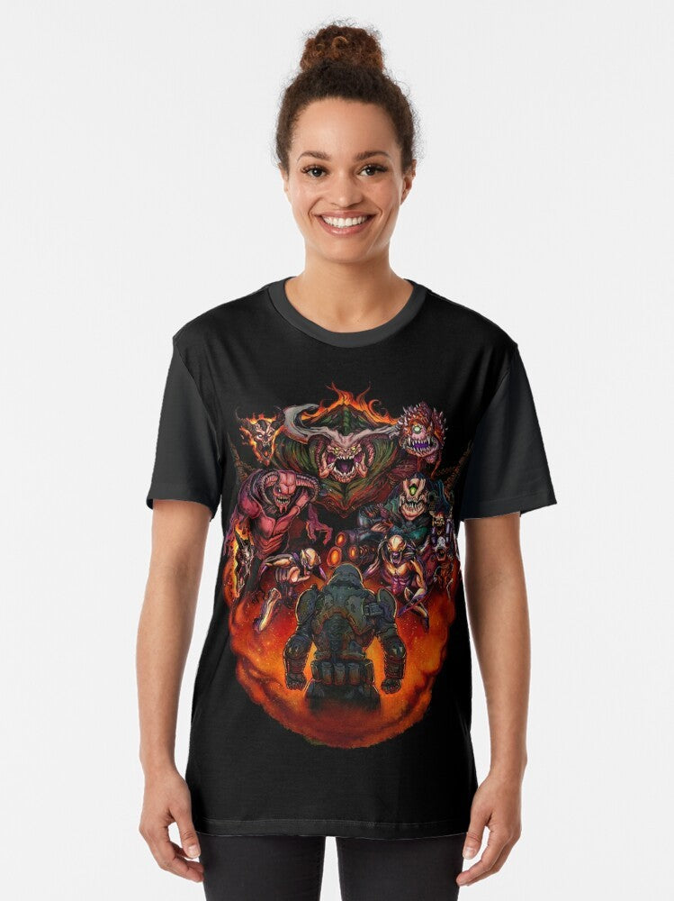 Doom "Fight like Hell 2" Graphic T-Shirt featuring Doomguy character - Women