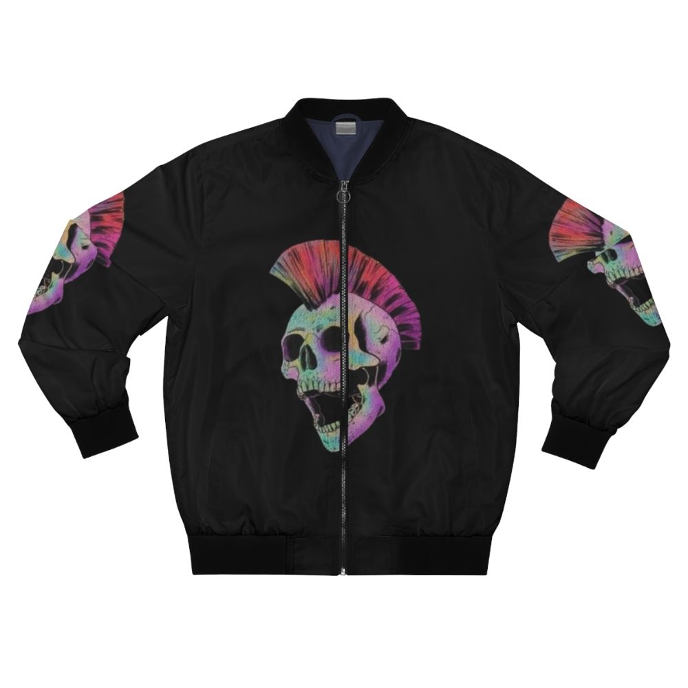 Mohawk Skull Bomber Jacket in black with colorful skull graphic