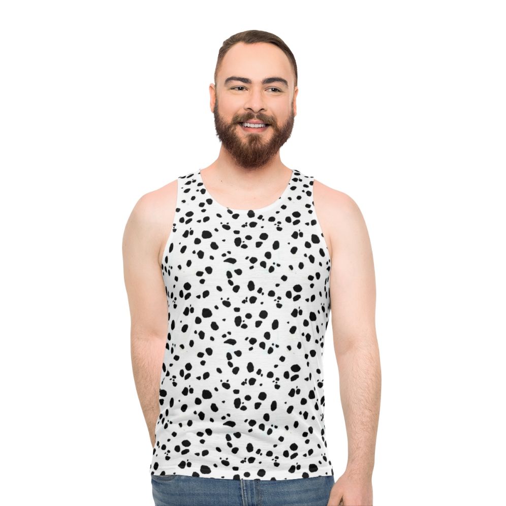 Dalmatian-inspired unisex tank top with a repetitive spotted pattern - men