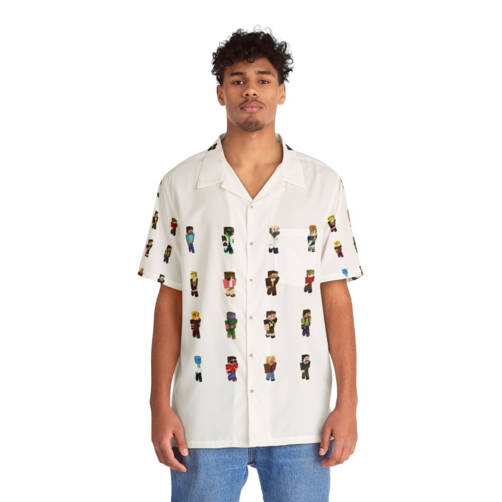 Hermitcraft Hawaiian Shirt featuring Minecraft characters and graphics - People Front