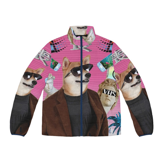 Vaporwave Doge Puffer Jacket with Trippy 80s 90s Aesthetic