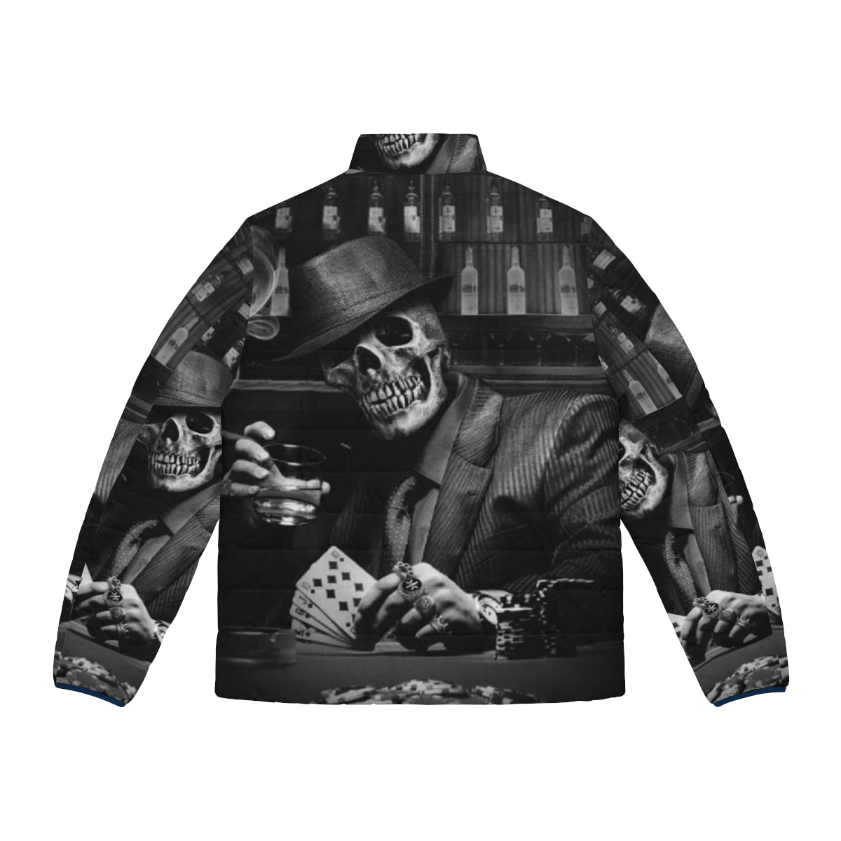 Dead Gangster Puffer Jacket featuring a skeleton and gangster-inspired design - Back