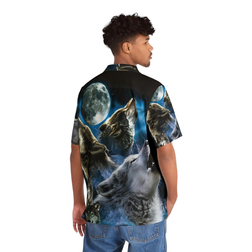 Wild wolf family howling at the moon Hawaiian shirt - People Back