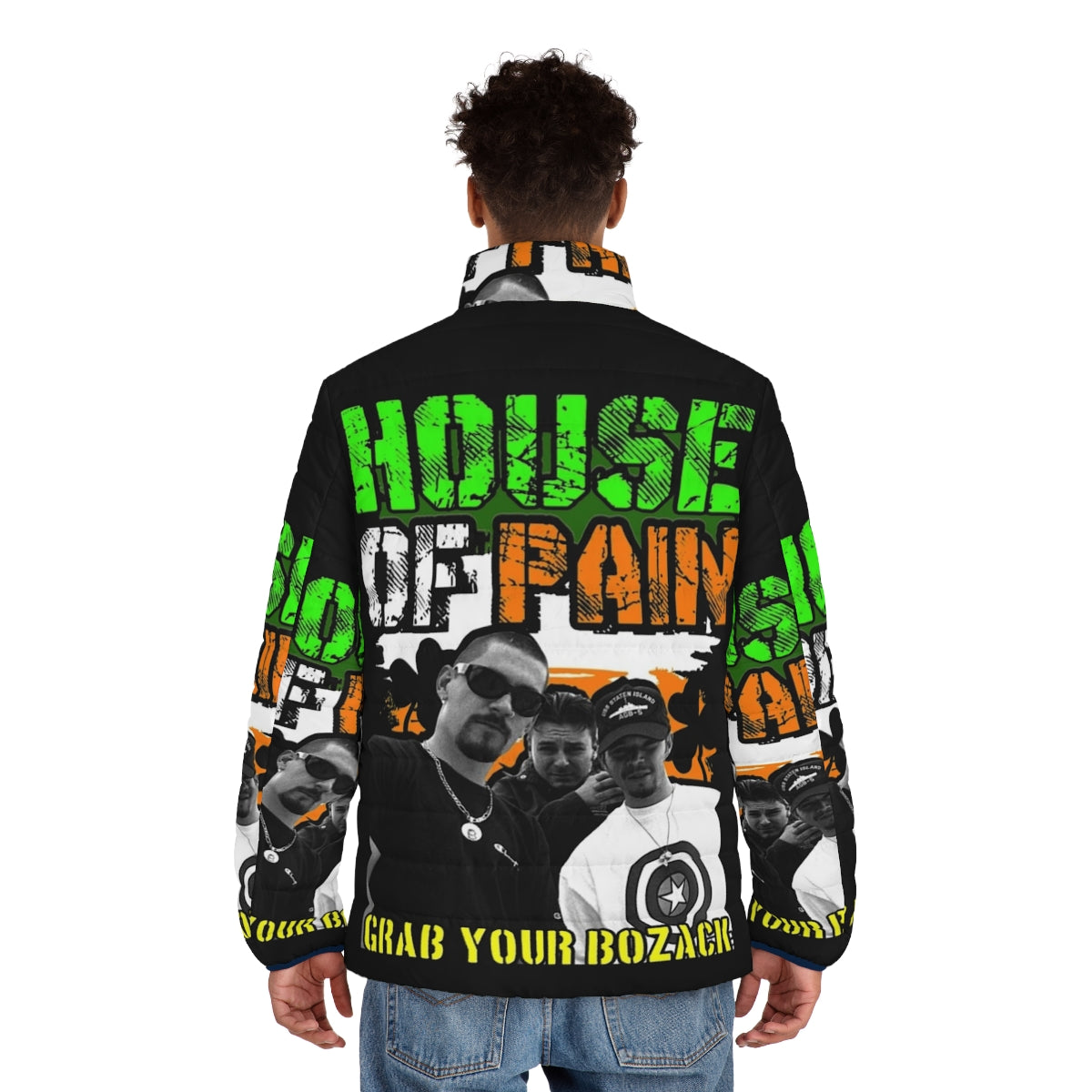 House Of Pain 90s Inspired Long Sleeve Puffer Jacket with Frank Turner Inspired Music Lyrics and Quotes - men back