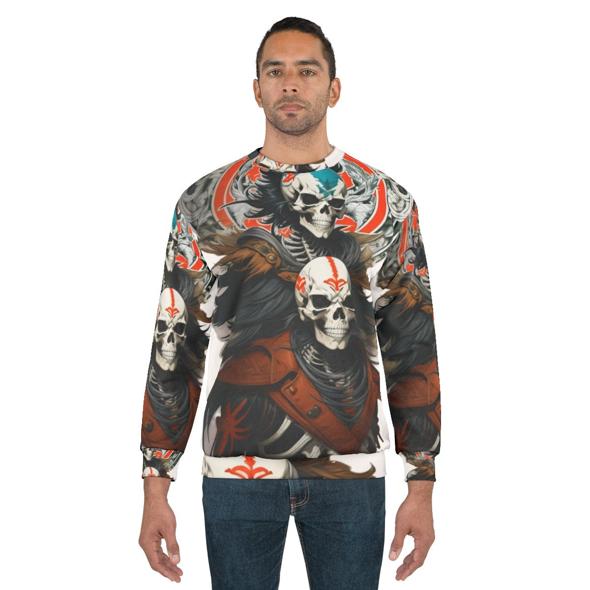 Dark fantasy skeleton warrior design on a sweatshirt - men