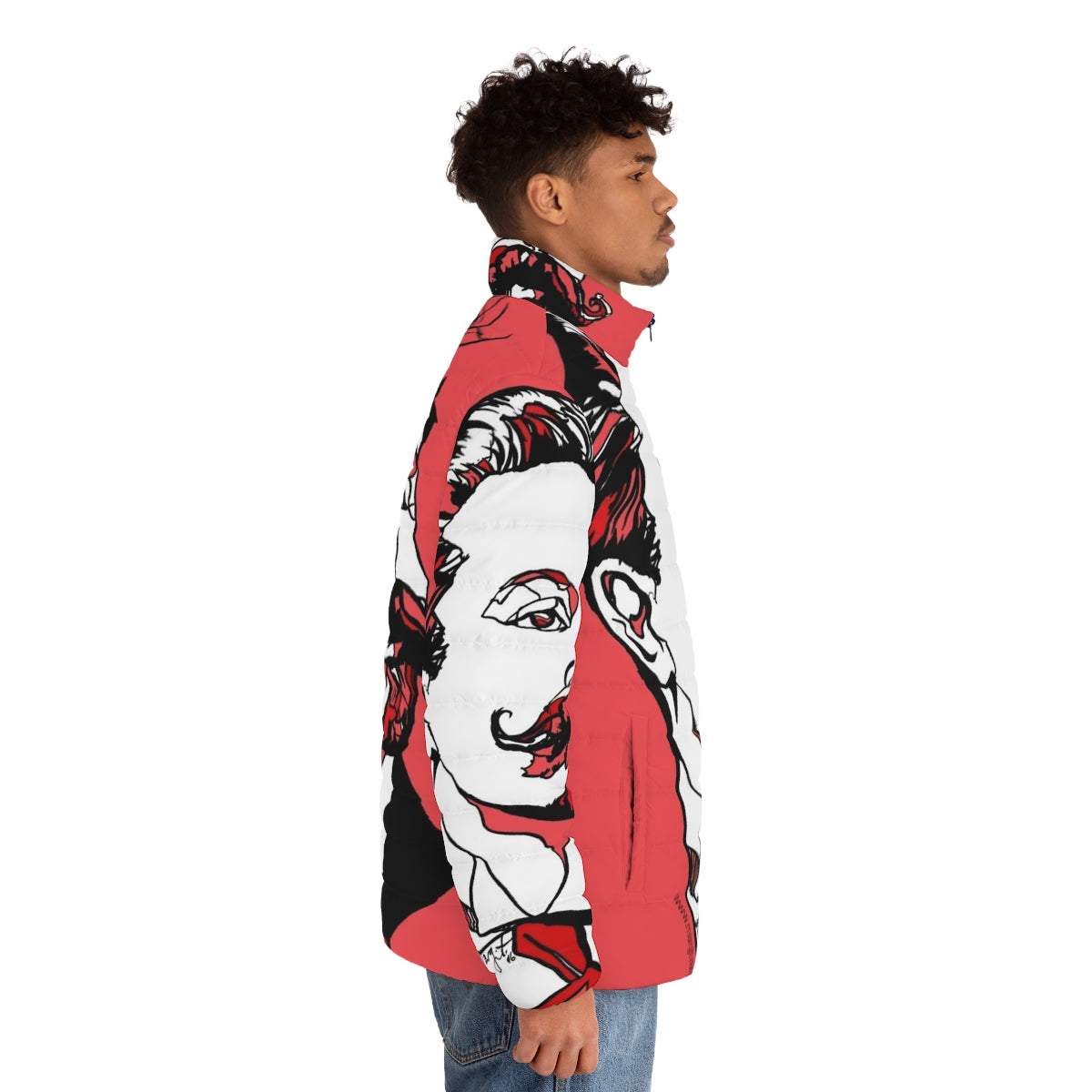 Scriabin Russian Composer Puffer Jacket featuring a portrait of the renowned classical musician - men side right