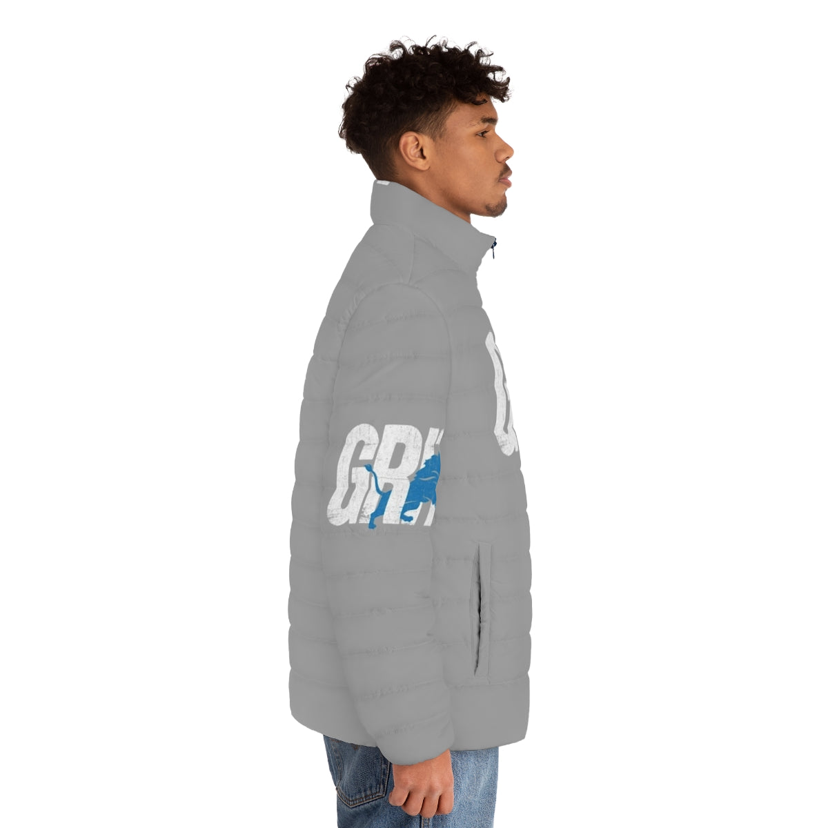 Detroit Grit Puffer Jacket with football graphics - men side right