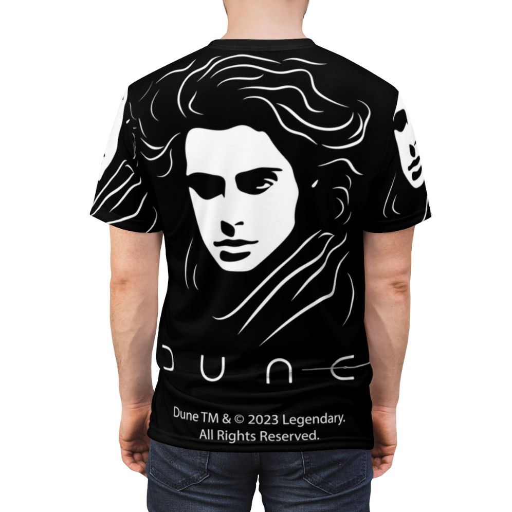 Paul Atreides from the Dune universe featured on an all-over print t-shirt - men back