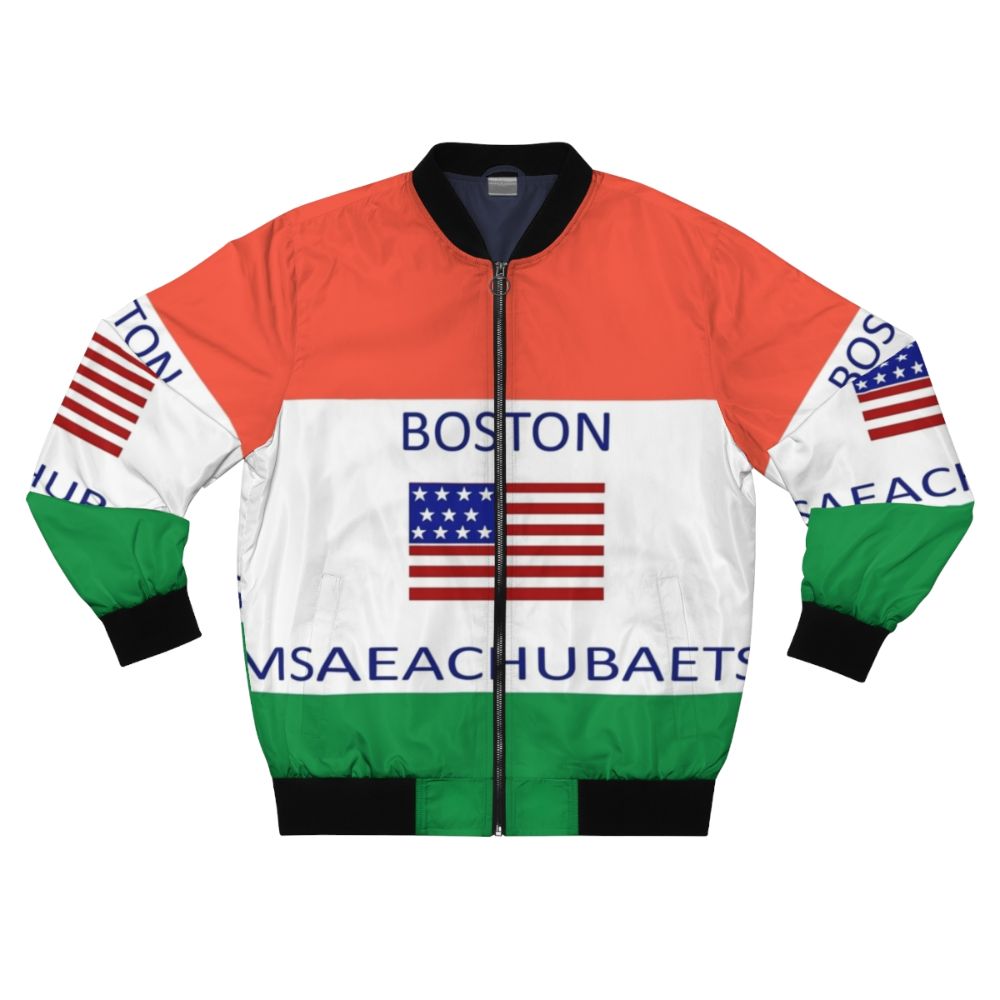 Boston Massachusetts meme-inspired bomber jacket with playful design