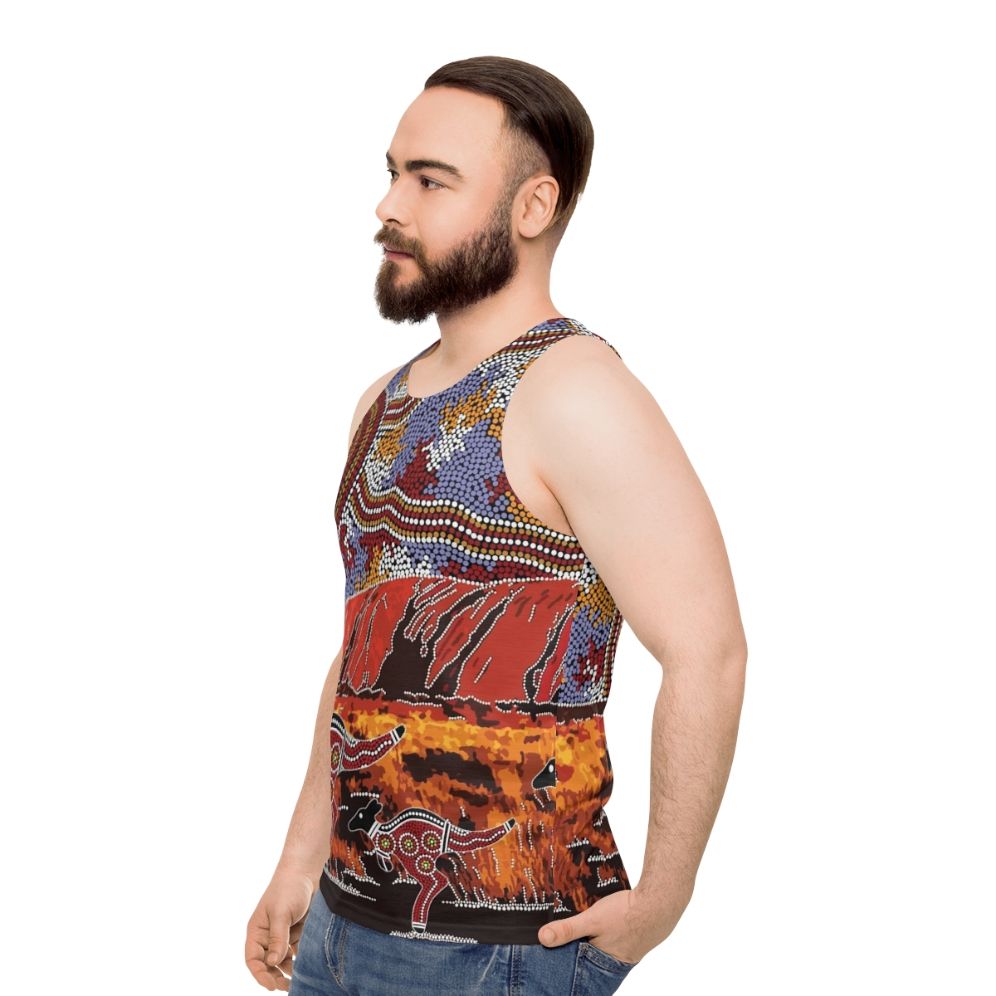 Authentic Aboriginal Art Uluru Tank Top - men side