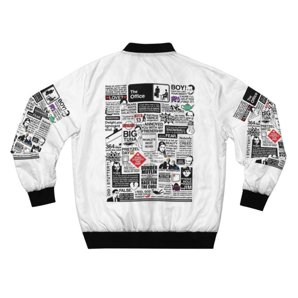 The Office Quotes Bomber Jacket featuring iconic characters and quotes from the TV show - Back