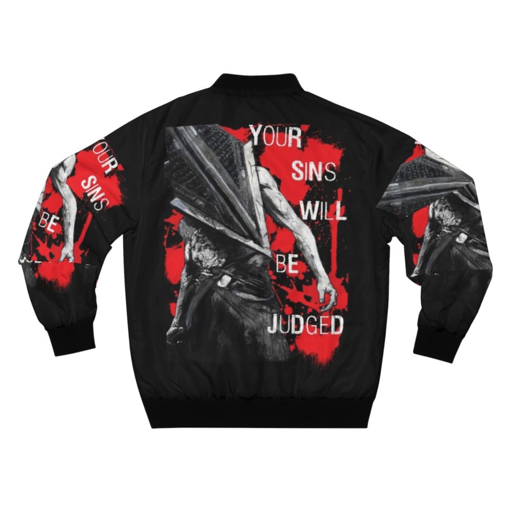 Horror-themed bomber jacket with spooky imagery - Back