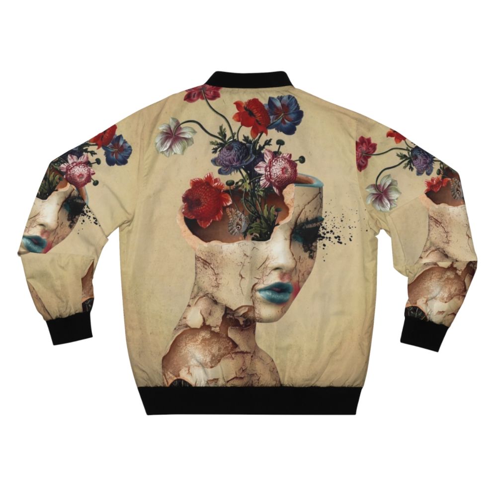 Vintage floral bomber jacket with butterfly and grunge digital art design - Back