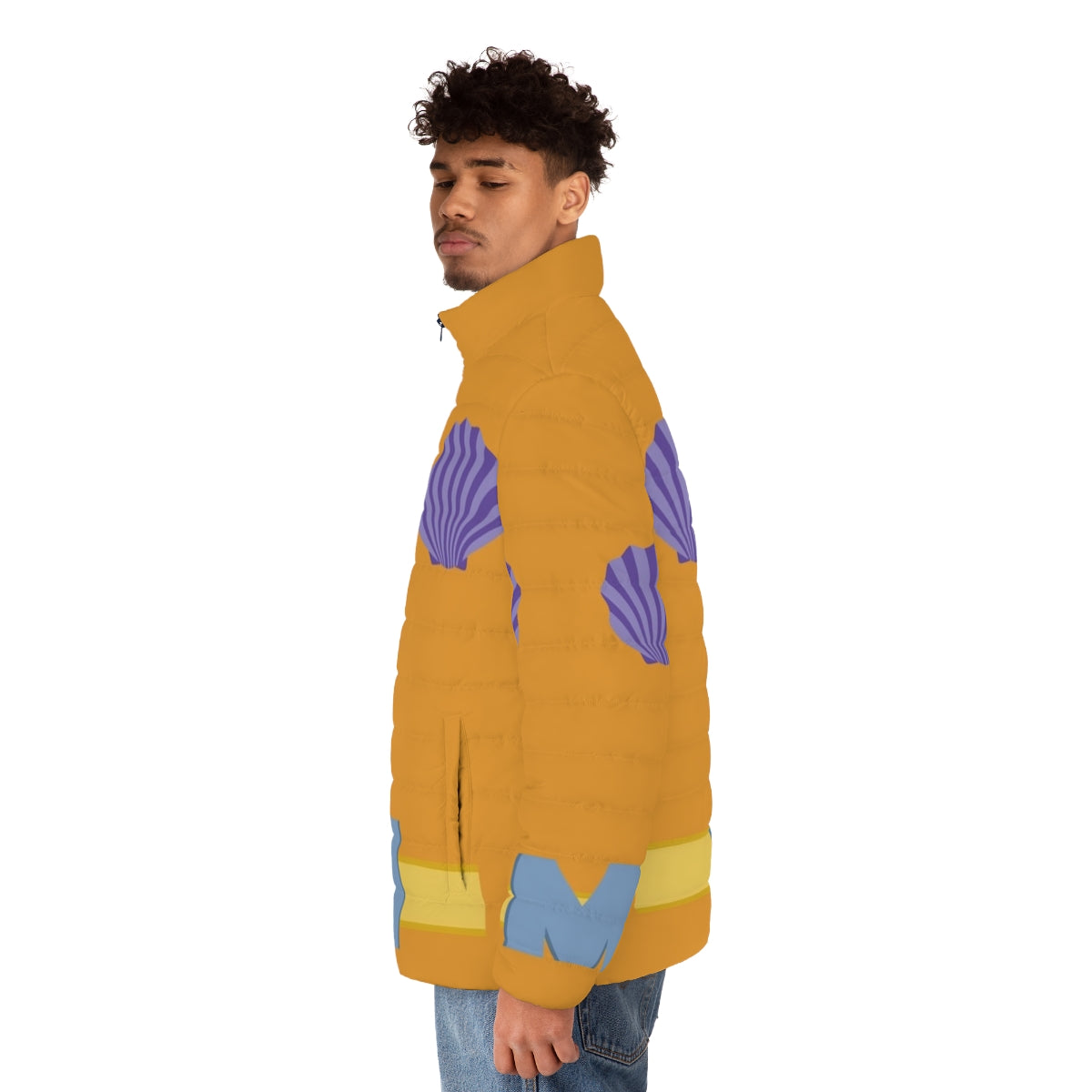 Mermaid Man puffer jacket with Spongebob Squarepants inspired design - men side left