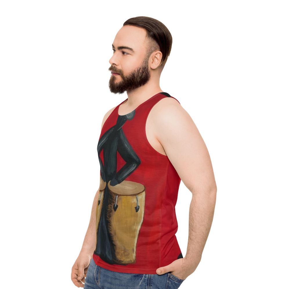 Unisex tank top featuring salsa music art and a conga player - men side