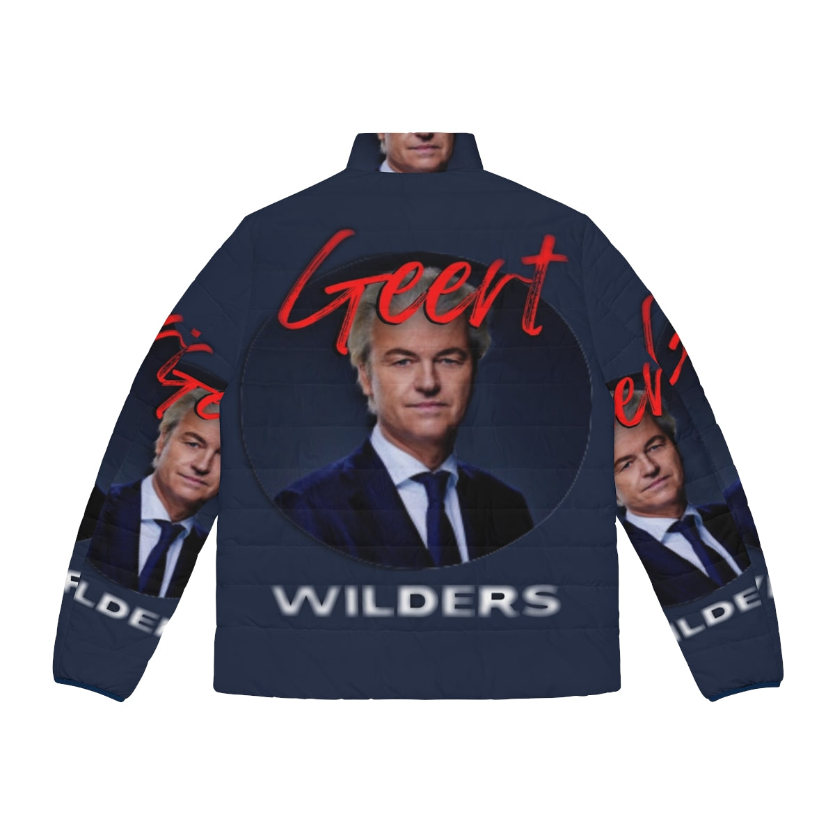 Geert Wilders wearing a puffer jacket, a symbol of Dutch populist politics - Back