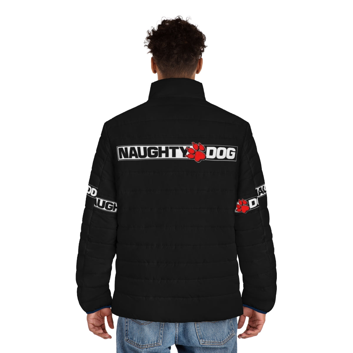 Naughty Dog Puffer Jacket, a warm and fashionable dog coat - men back