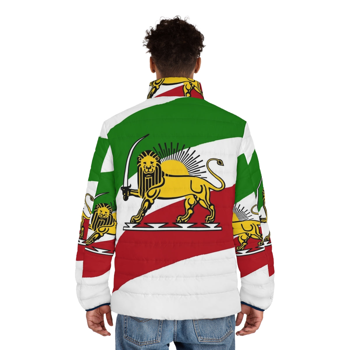 Puffer jacket with Iranian flag and lion design - men back