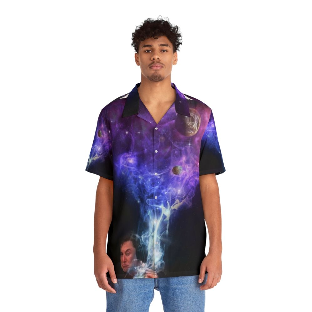 Elon Musk inspired Hawaiian shirt with a cosmic universe print design - People Front