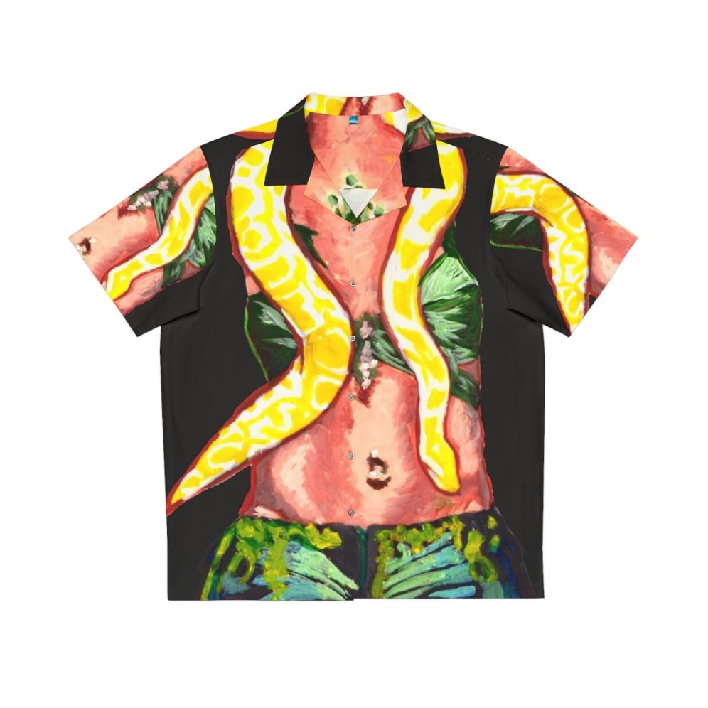 Retro snake print Hawaiian shirt with 90s pop culture design