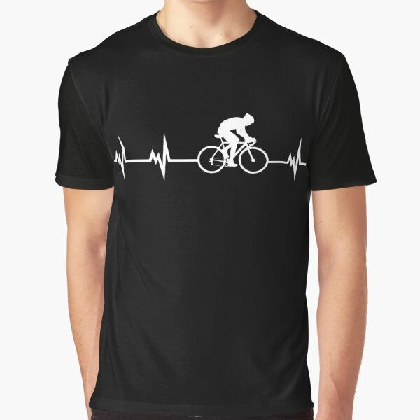 Cycling heartbeat graphic t-shirt with a heart-shaped bicycle design