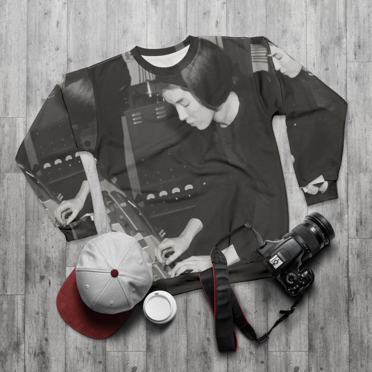 Delia Derbyshire electronic music sweatshirt - flat lay