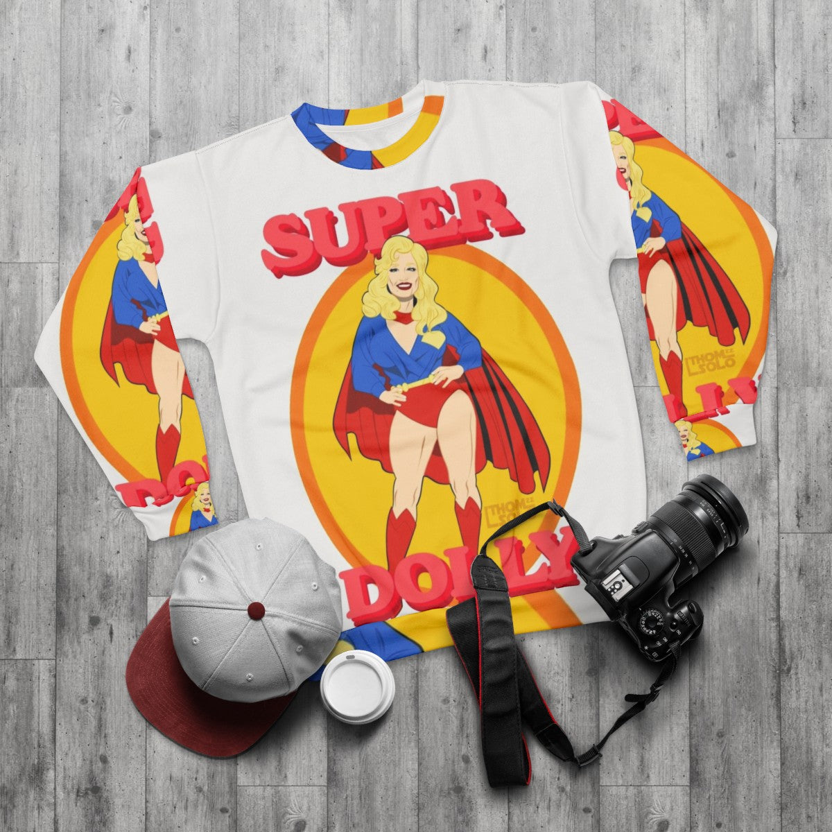 Dolly Parton inspired superhero sweatshirt - flat lay