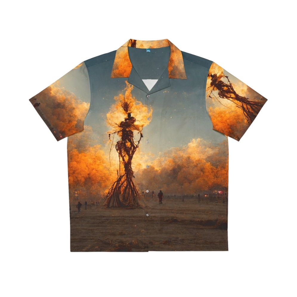 Burning Man Hawaiian Shirt with Fire and Smoke Motif