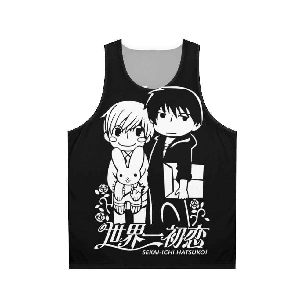 Unisex anime tank top featuring characters from the BL manga Sekai Ichi Hatsukoi