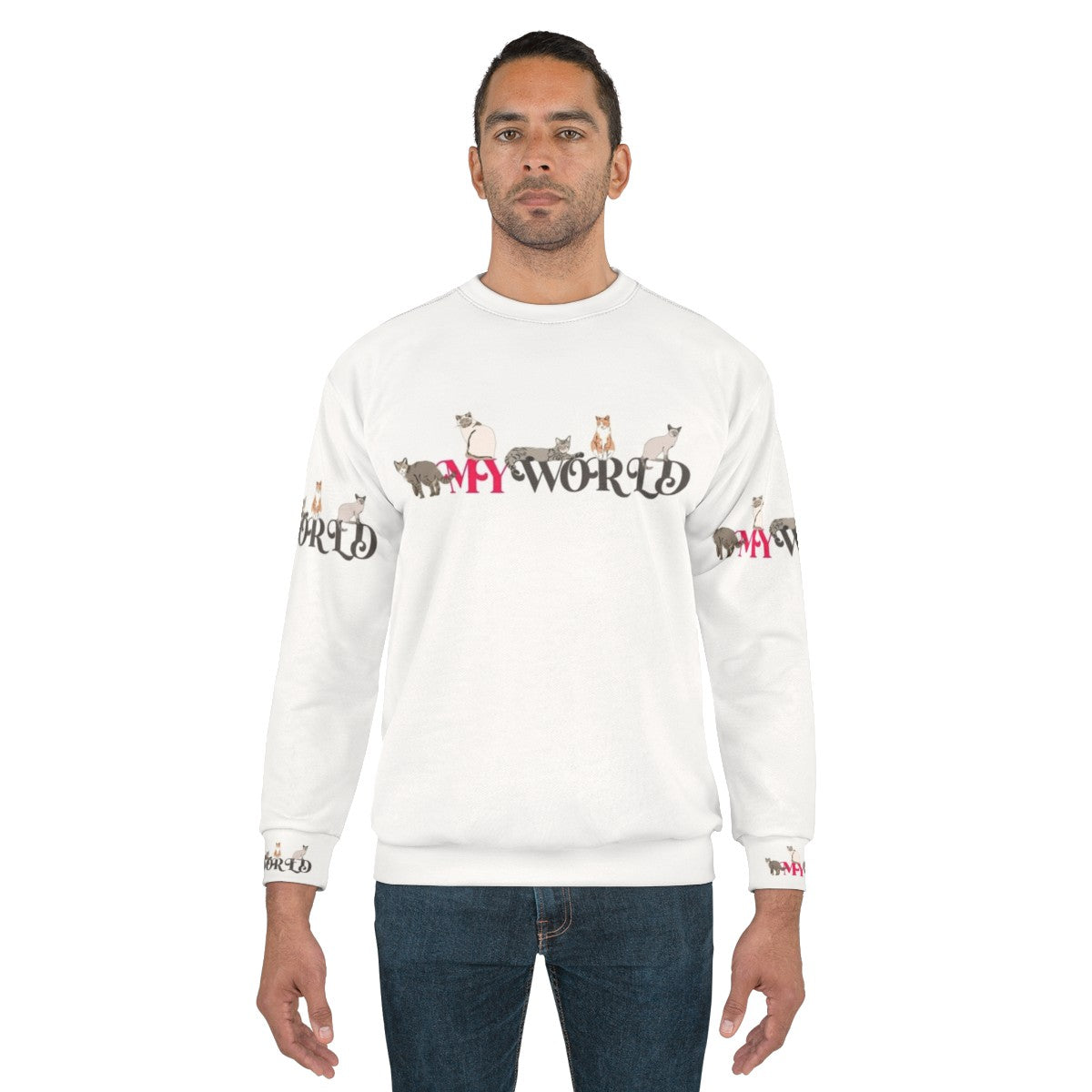 "My World" Sweatshirt with Cute Cats and Colorful Designs - men