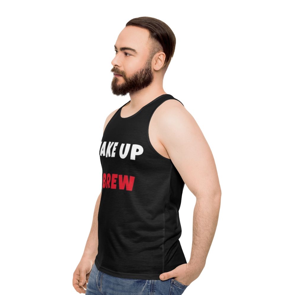 Unisex wake up and brew activities and hobbies tank top - men side