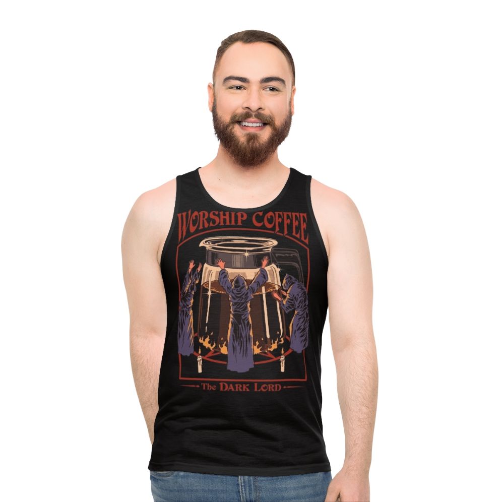 Unisex retro horror tank top with coffee lover design - men