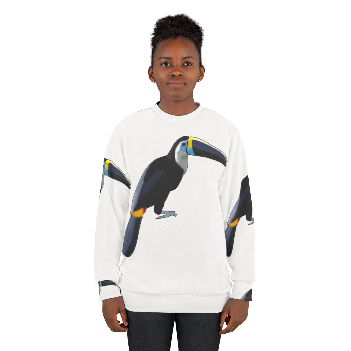 Blue toucan graphic on a cozy sweatshirt - women