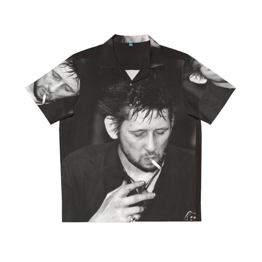 Vintage Hawaiian shirt featuring a photograph of Irish punk icon Shane Macgowan of The Pogues smoking