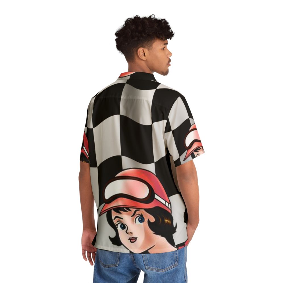 Speed Racer themed Hawaiian shirt with checkered flag design - People Back