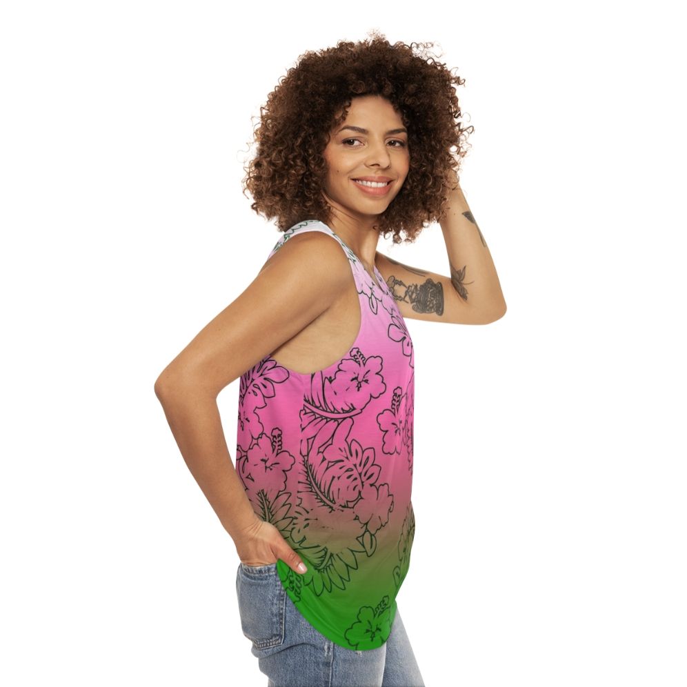 Ombre floral hibiscus unisex tank top - women side