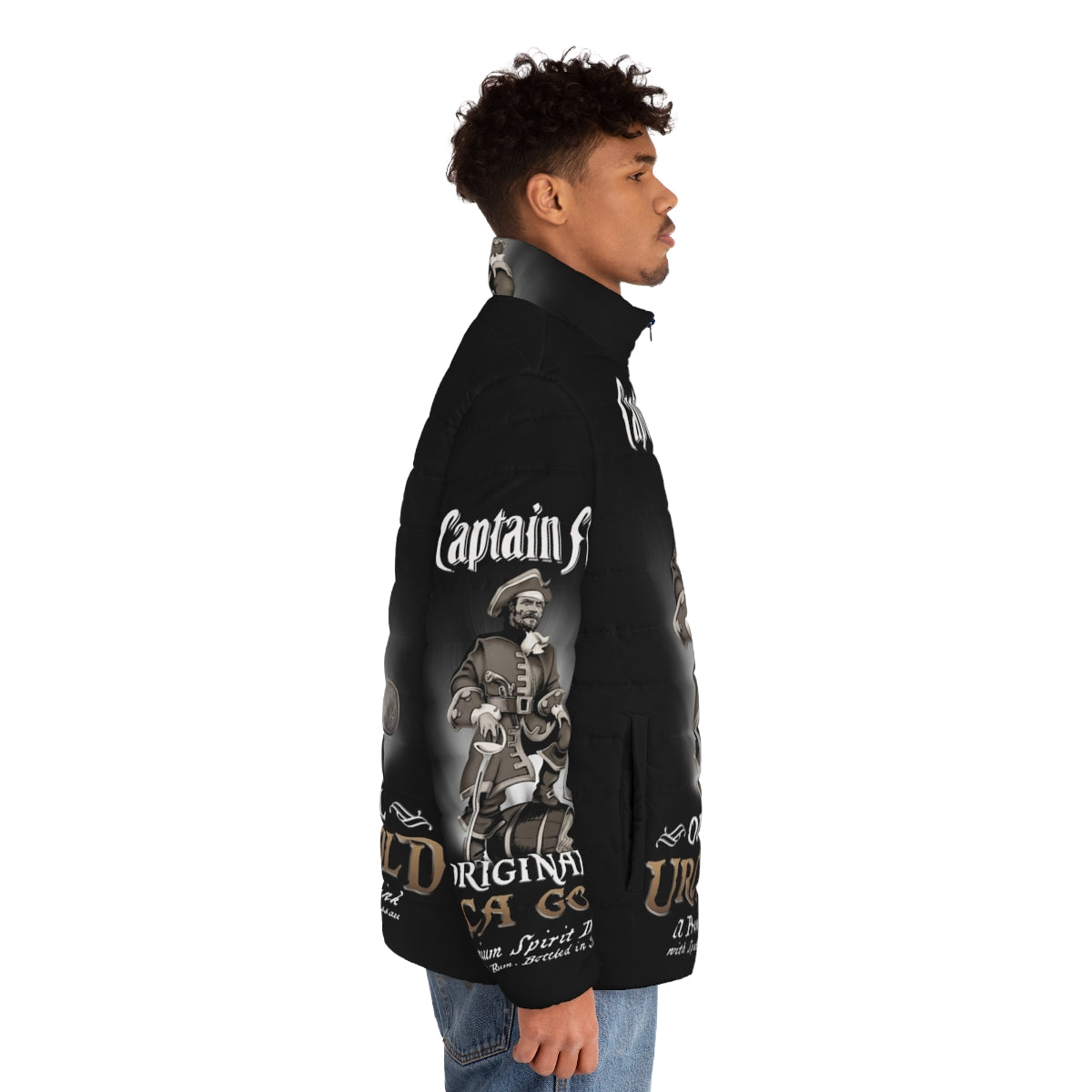 Captain Flint Rum Puffer Jacket with sails and nautical design - men side right