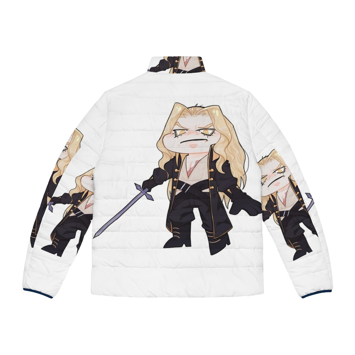 Chibi Alucard Castlevania character on puffer jacket - Back