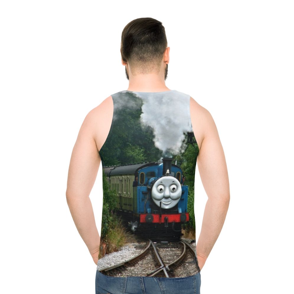 Unisex tank top with vintage steam locomotive design - men back